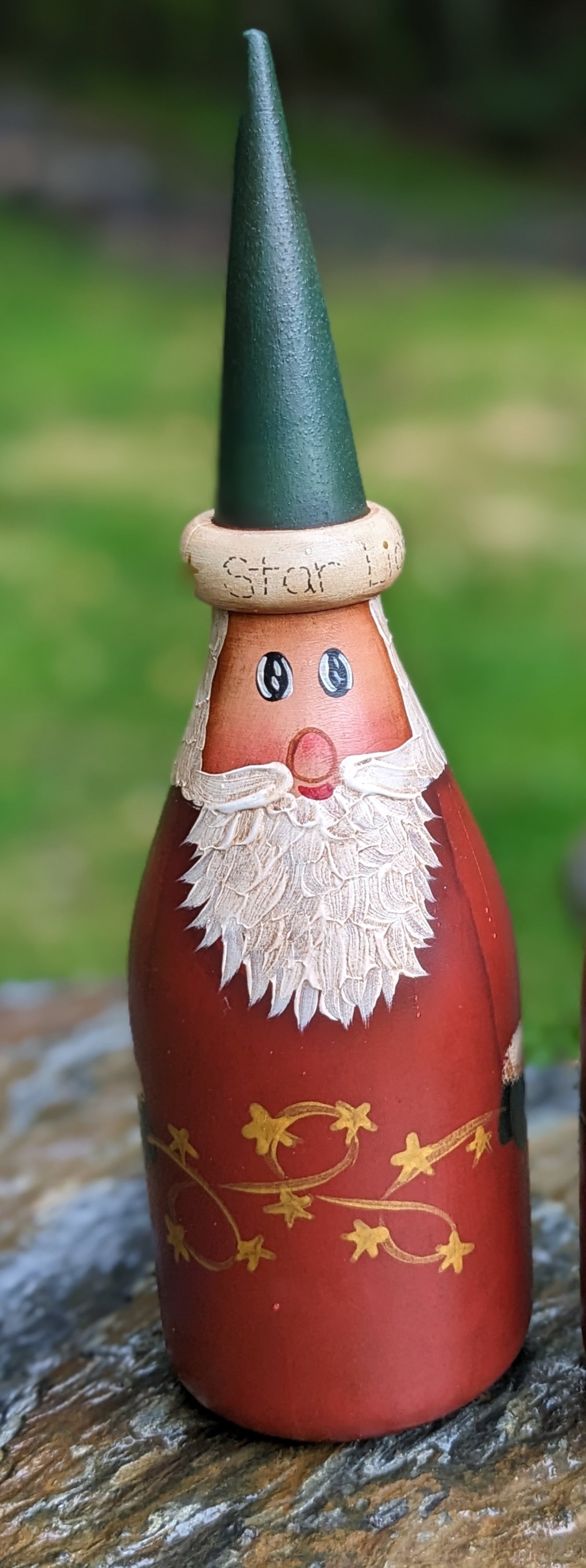 Wood Bottle Santa