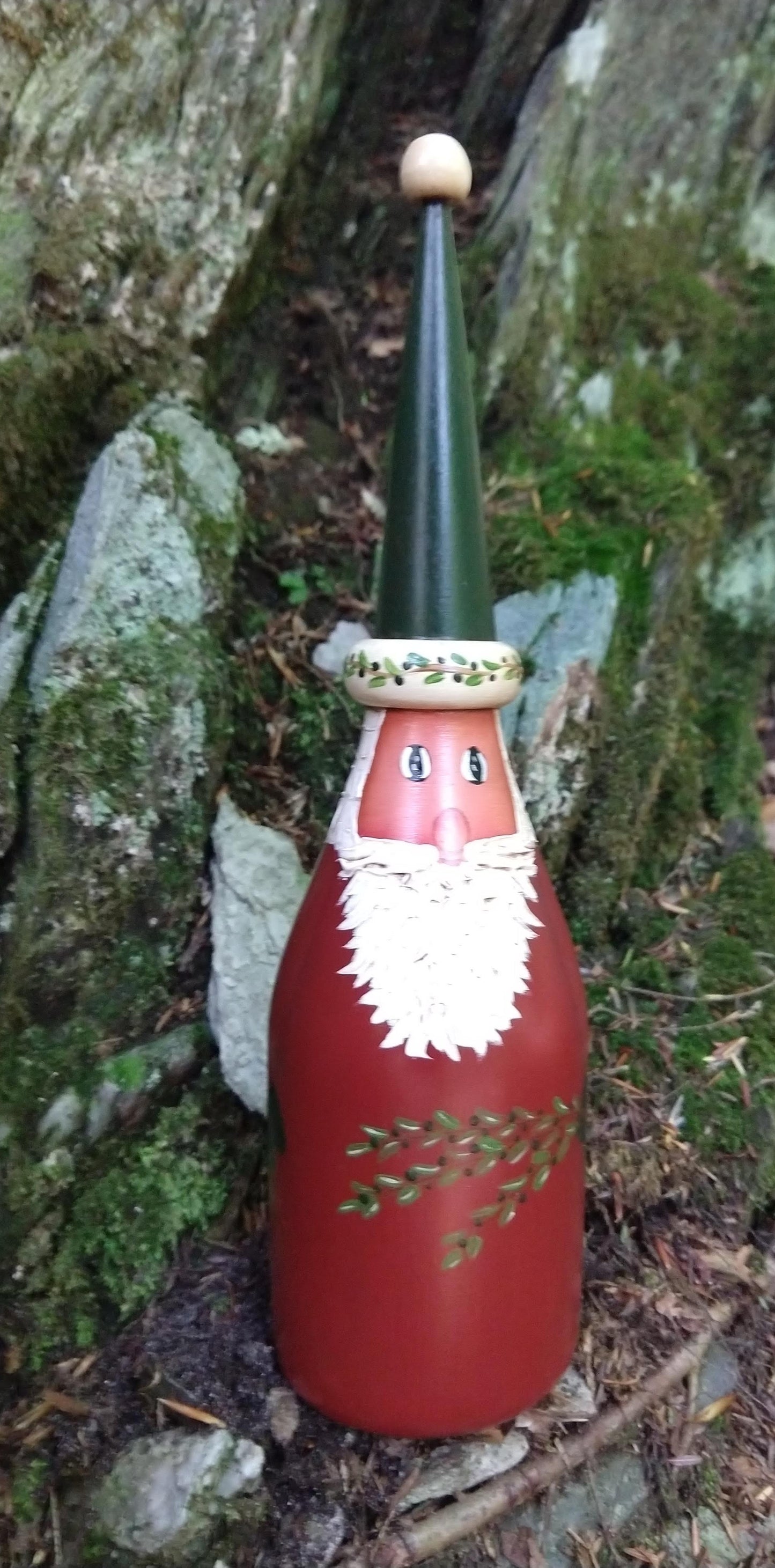 Wood Bottle Santa