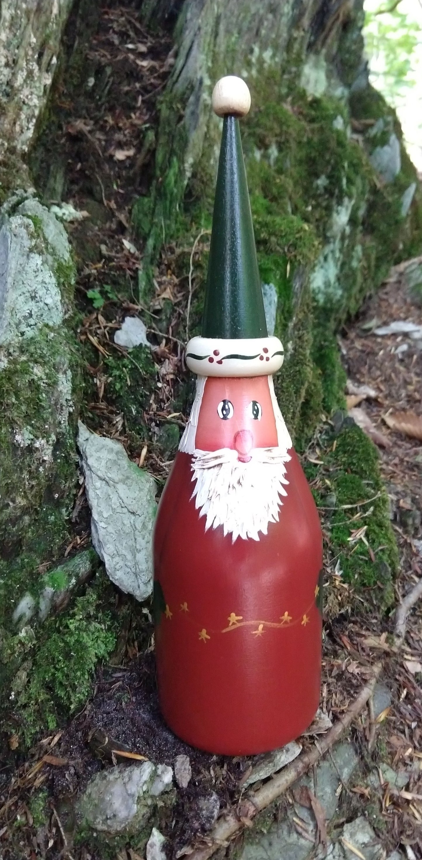 Wood Bottle Santa