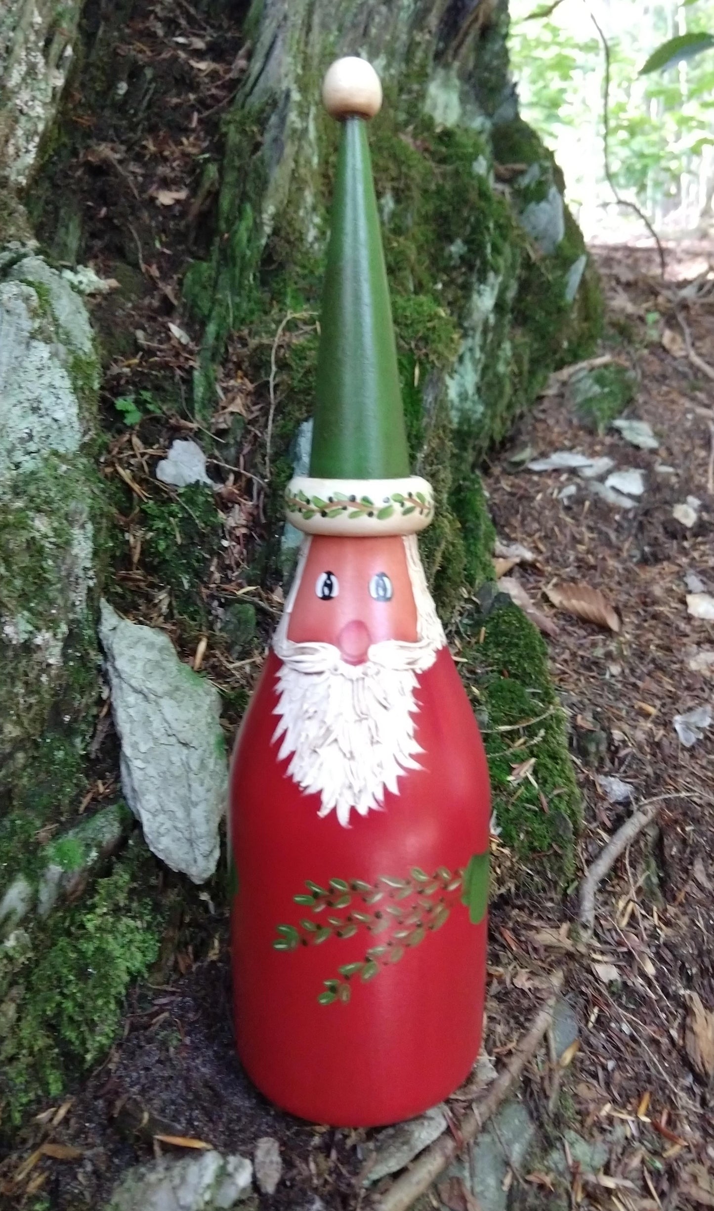 Wood Bottle Santa