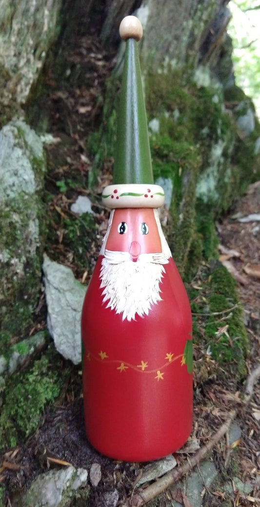 Wood Bottle Santa